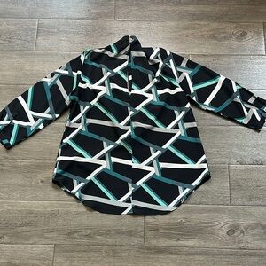 Trouve Black and Teal Geometric Blouse
